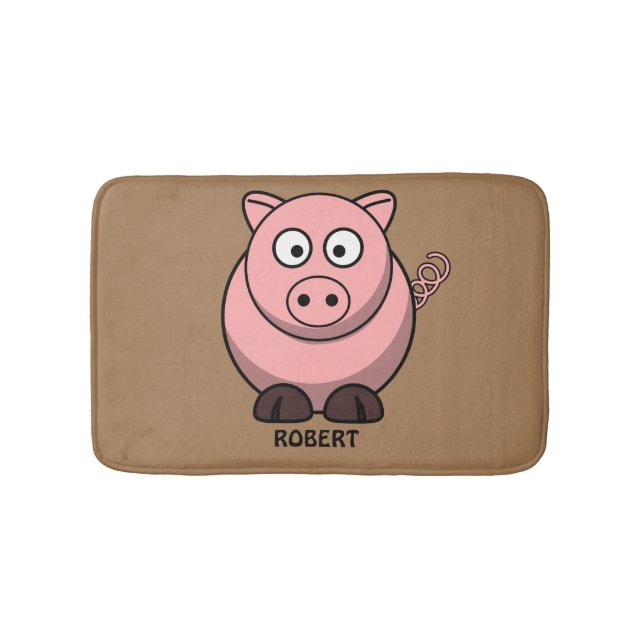 Personalised customised Animal Pig Blue Bath Mat (Front)