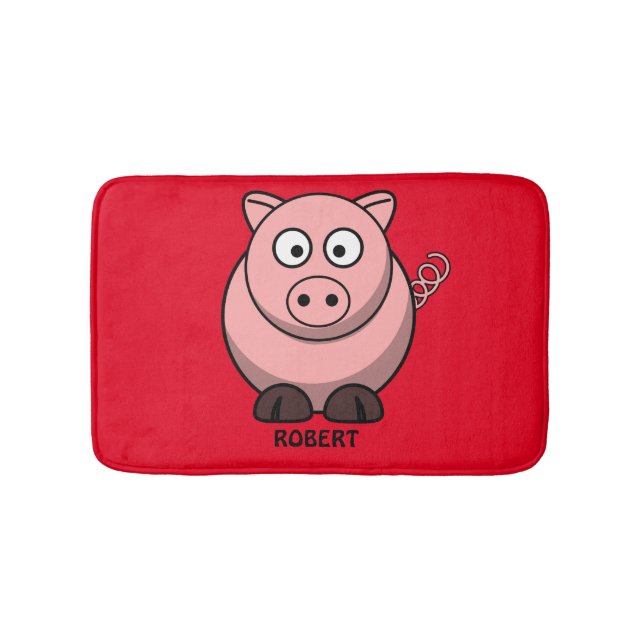 Personalised customised Animal Pig Blue Bath Mat (Front)