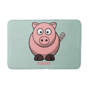 Personalised customised Animal Pig Blue Bath Mat