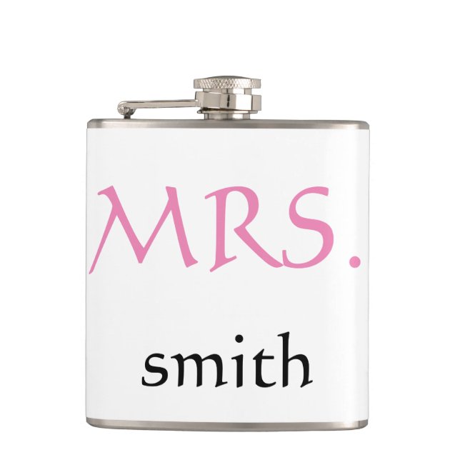 Personalised customised Mrs. Wedding Bride Hip Flask (Front)