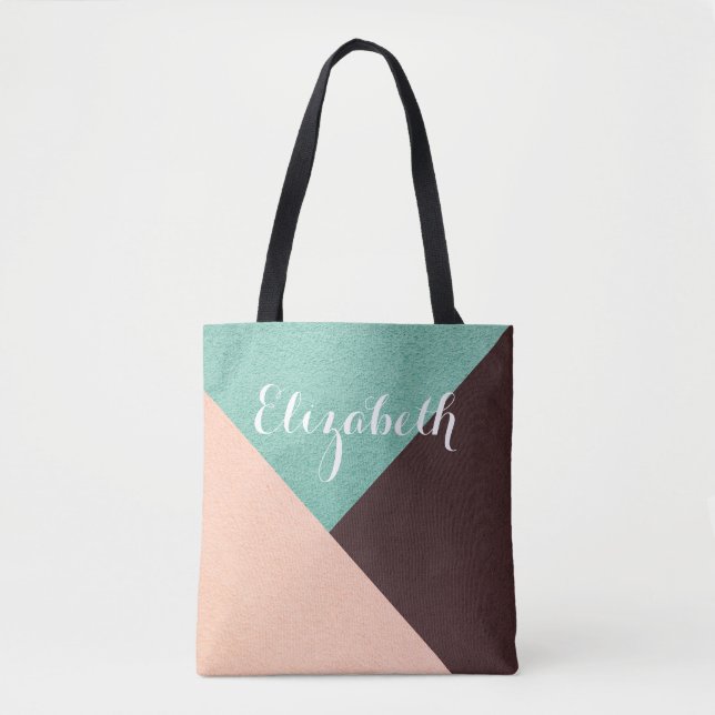 Personalised Customised Pink Green Brown Tote Bag (Front)
