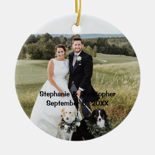 Personalised Customised Wedding Photo Christmas Ceramic Ornament (Front)