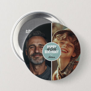Personalised Cute 2 Photo Birthday Any Age 7.5 Cm Round Badge