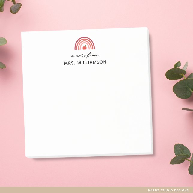 Personalised Cute A Note From Teacher Name Post-it (Post-it notes are shown in 3 x 3 inches. Personalize with the teacher's name.)