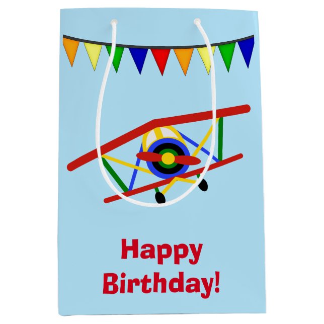 Personalised Cute Aeroplane Medium Gift Bag (Front)