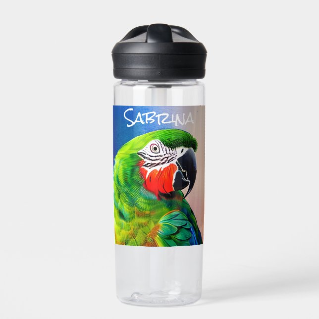 Personalised Cute AI Generated Parrot Water Bottle (Front)