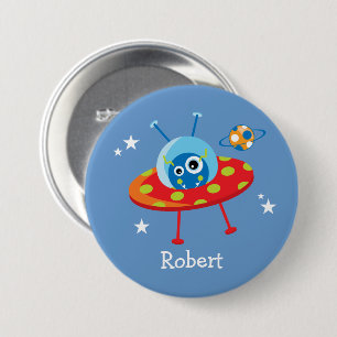 Personalised Cute Alien Spaceship 7.5 Cm Round Badge