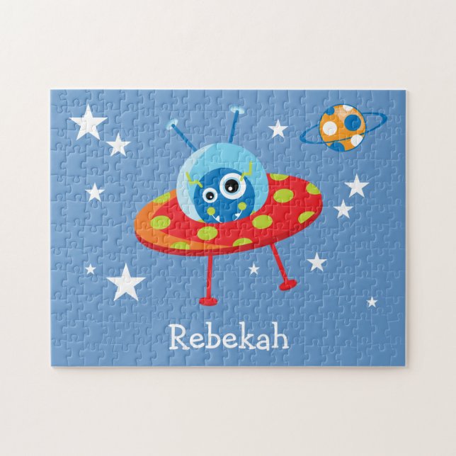 Personalised Cute Alien Spaceship Jigsaw Puzzle (Horizontal)