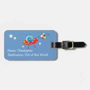 Personalised Cute Alien Spaceship Luggage Tag
