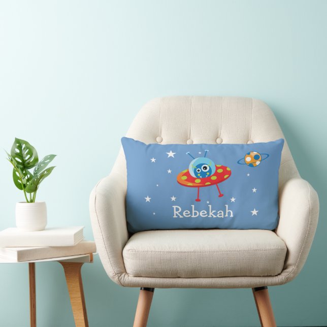 Personalised Cute Alien Spaceship Lumbar Cushion (Chair)