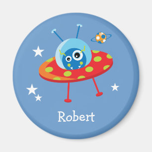 Personalised Cute Alien Spaceship Magnet