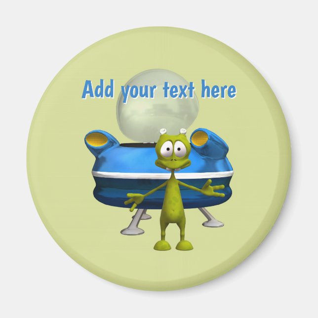 Personalised Cute Alien UFO Space Cartoon Magnet (Front)