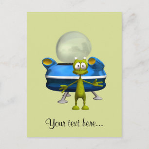 Personalised Cute Alien UFO Space Cartoon Postcard