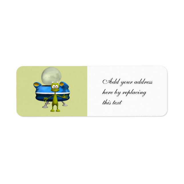 Personalised Cute Alien UFO Space Cartoon Return Address Label (Front)