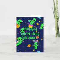 Personalised Cute Aliens in Space Card