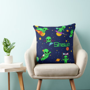 Personalised Cute Aliens in Space Cushion