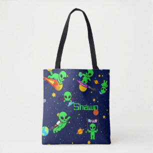 Personalised Cute Aliens in Space Tote Bag