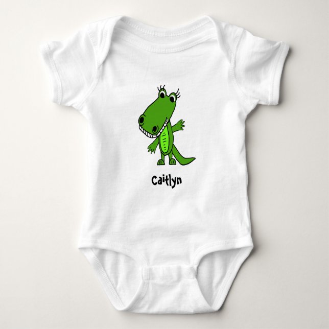 Personalised Cute Alligator Gal Cartoon Baby Bodysuit (Front)