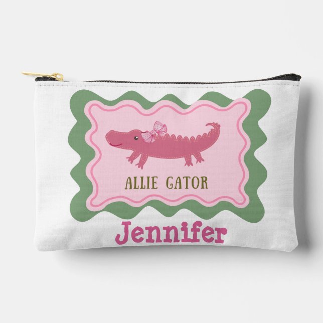 Personalised Cute Alligator Pencil Accessory Pouch (Front)