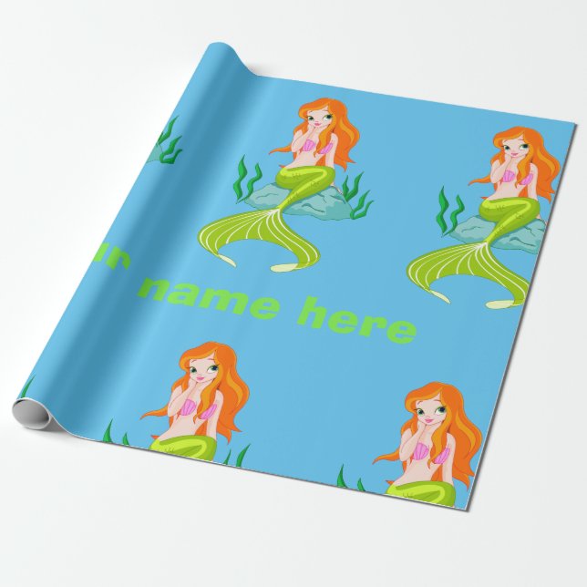 Personalised Cute and Charming Mermaid Girl Wrapping Paper (Unrolled)
