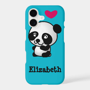 Personalised cute and happy panda bear with heart.