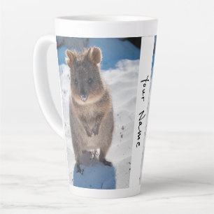 Personalised cute and happy quokka on the beach latte mug