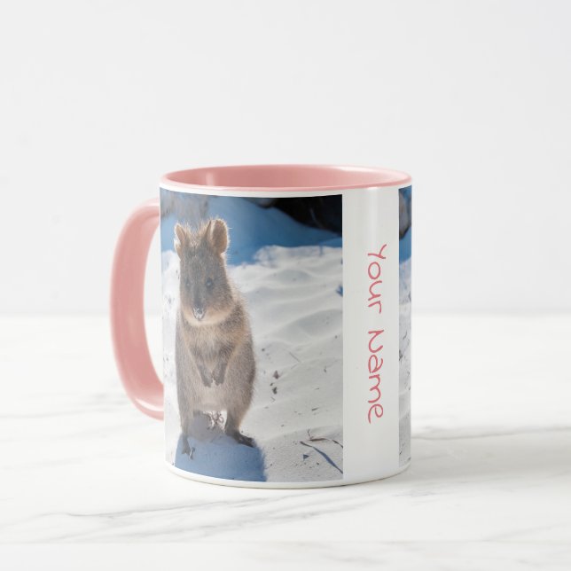 Personalised cute and happy quokka on the beach mug (Front Left)