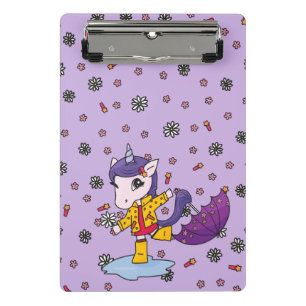Personalised Cute and Simple Purple Floral Unicorn Mini Clipboard