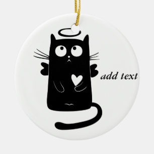 Personalised Cute Angel Black Cat Ceramic Ornament
