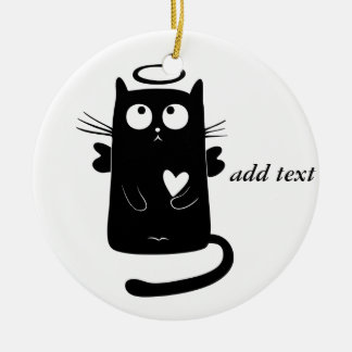 Personalised Cute Angel Black Cat Ceramic Ornament