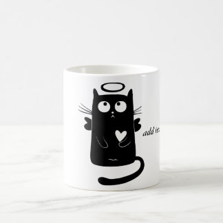 Personalised Cute Angel Black Cat Coffee Mug