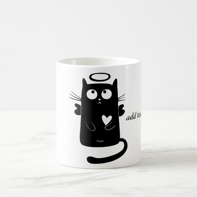 Personalised Cute Angel Black Cat Coffee Mug (Center)