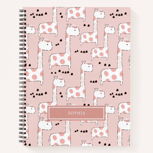Personalised Cute Animal Pink Giraffe Pattern Notebook (Front)