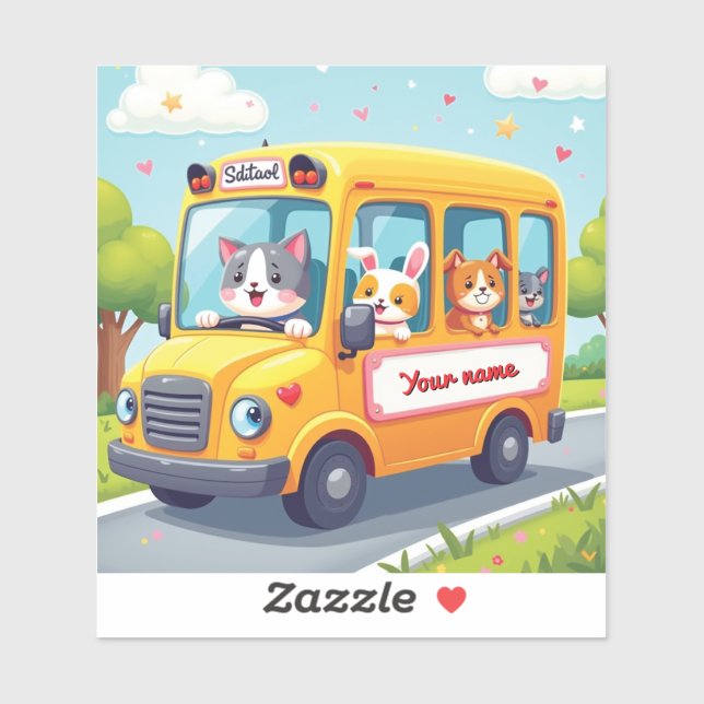 Personalised Cute Animal School Bus Design (Sheet)