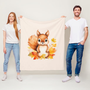 Personalised Cute Animal Squirrel Autumn Leaves Fleece Blanket