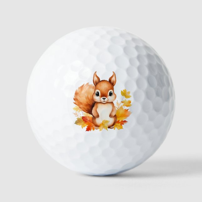 Personalised Cute Animal Squirrel Autumn Leaves  Golf Balls (Front)