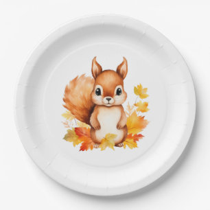 Personalised Cute Animal Squirrel Autumn Leaves  Paper Plate