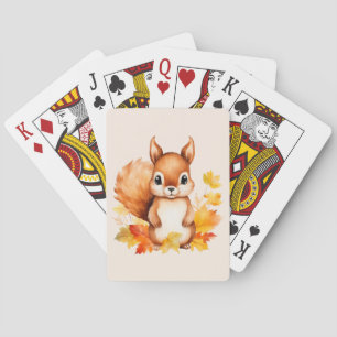 Personalised Cute Animal Squirrel Autumn Leaves  Playing Cards