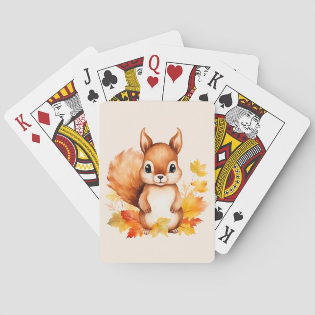 Personalised Cute Animal Squirrel Autumn Leaves  Playing Cards (Back)