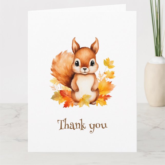 Personalised Cute Animal Squirrel Autumn Leaves  Thank You Card (Front)