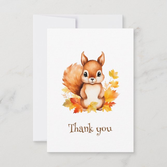 Personalised Cute Animal Squirrel Autumn Leaves  Thank You Card (Front)