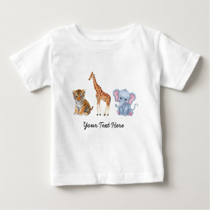 Personalised Cute Animals elephant Tiger Giraffe   Baby T-Shirt
