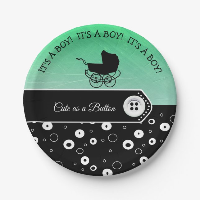 Personalised Cute as a Button Baby Shower Paper Plate (Front)