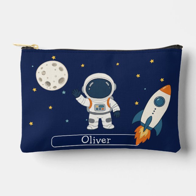 Personalised Cute Astronaut Moon Space Kids Accessory Pouch (Front)