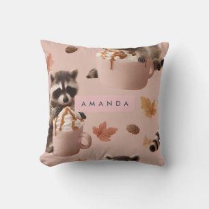 Personalised Cute Autumn Racoon Pattern Cushion