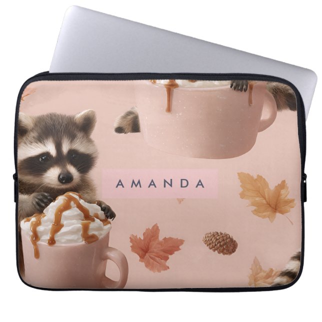 Personalised Cute Autumn Racoon Pattern Laptop Sleeve (Front)