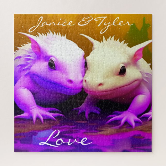Personalised Cute Axolotl Couple Love AI art Jigsaw Puzzle (Vertical)