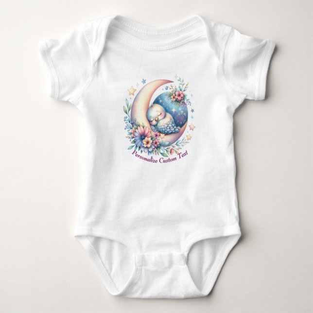 Personalised Cute Baby Bird Sleeping on Moon Bodysuit (Front)