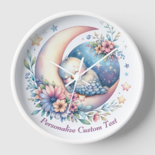 Personalised Cute Baby Bird Sleeping on Moon Clock