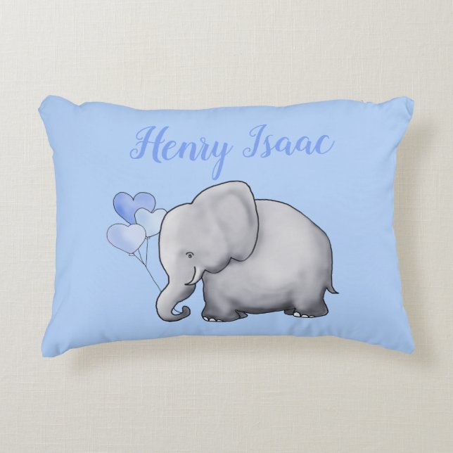 Personalised Cute Baby Boy Elephant Nursery Decorative Cushion (Front)